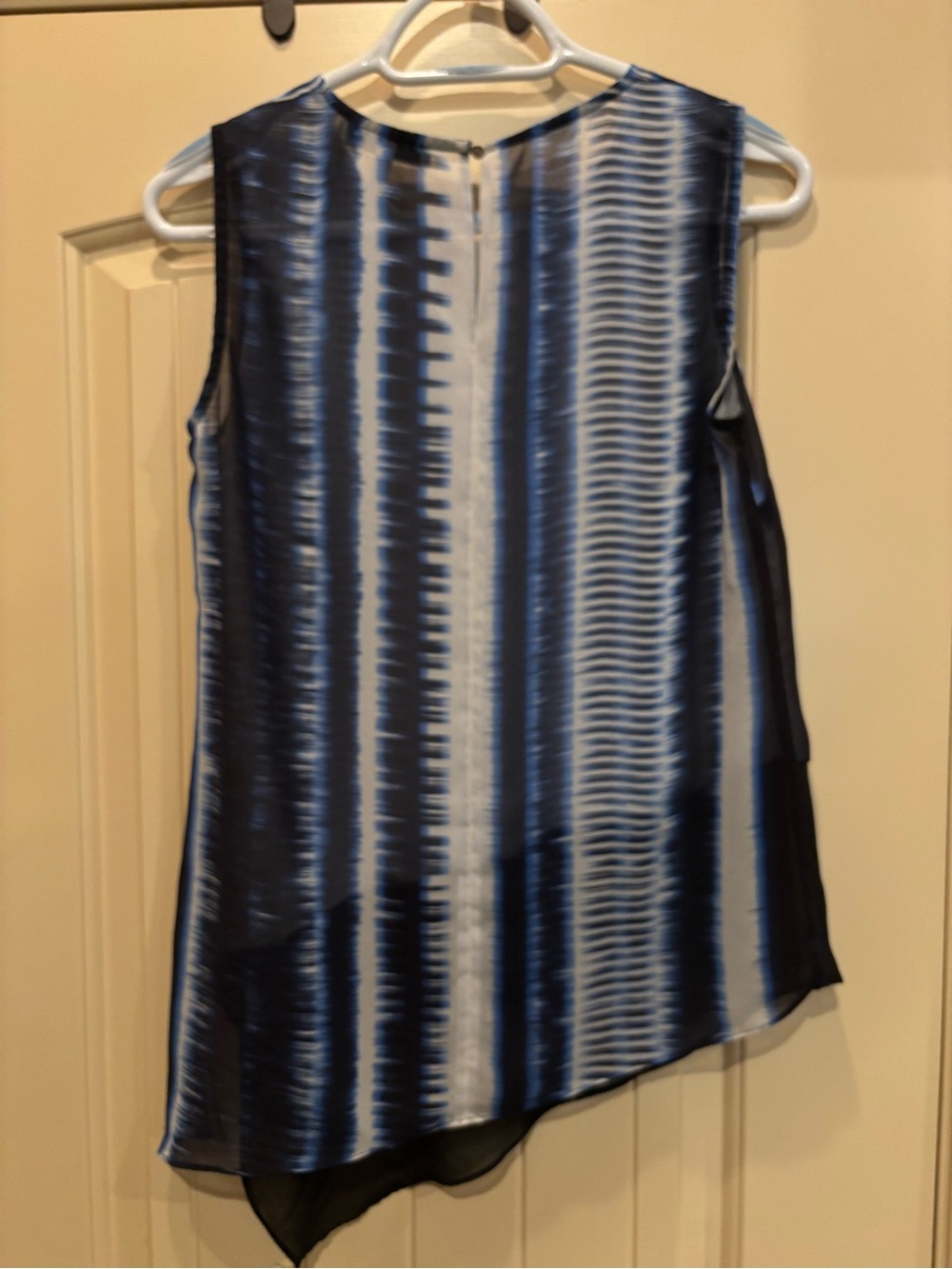 Chaus Blue and White Striped Sleeveless Asymmetrical Camisole